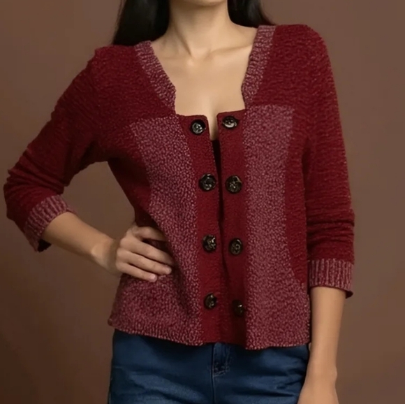 BKE Burgundy Sweater Chunky Buttons Size Small - Picture 1 of 6